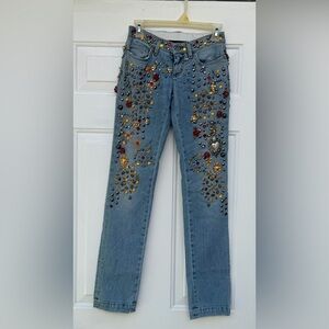 Dolce & Gabbana Blue Straight Leg Jeans with Colorful Embellishments